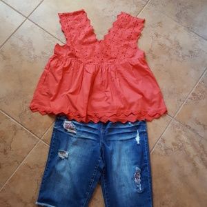 Lucky Brand Eyelet Peasant Blouse